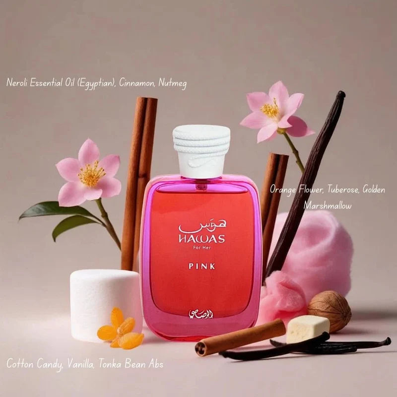 Hawas Pink for Her Eau de Parfum Spray 100ml (3.4 oz) by Rasasi.FREE SHIPPING